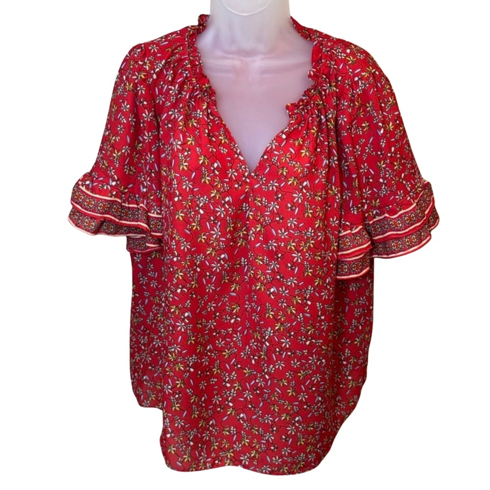 Max Studio Red Floral‎ Blouse Size 1X